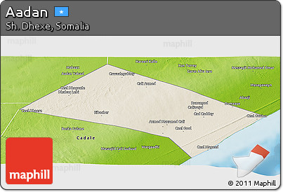 Shaded Relief Panoramic Map of Aadan, physical outside