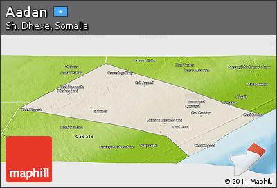 Shaded Relief Panoramic Map of Aadan, physical outside