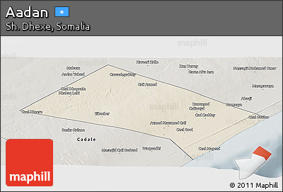 Shaded Relief Panoramic Map of Aadan, semi-desaturated