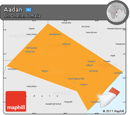 Political Simple Map of Aadan, single color outside, borders and labels