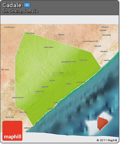 Physical 3D Map of Cadale, satellite outside