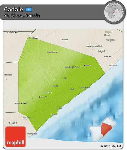 Physical 3D Map of Cadale, shaded relief outside