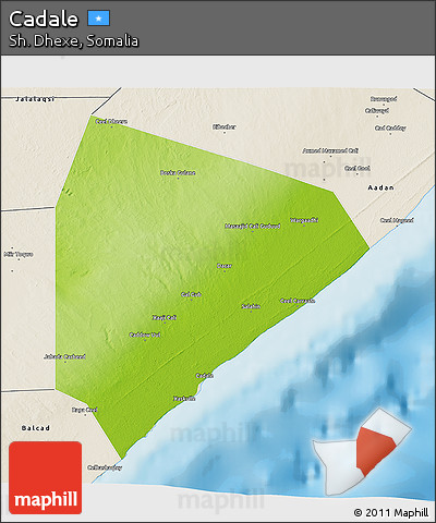 Physical 3D Map of Cadale, shaded relief outside