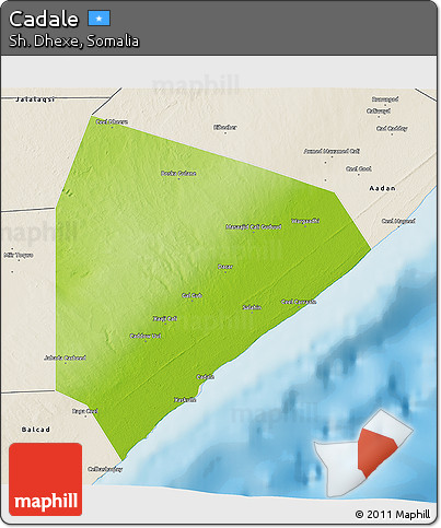 Physical 3D Map of Cadale, shaded relief outside