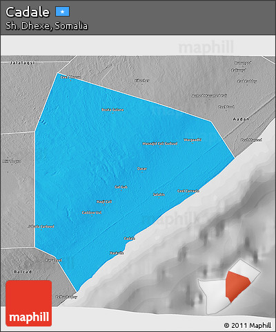 Political 3D Map of Cadale, desaturated