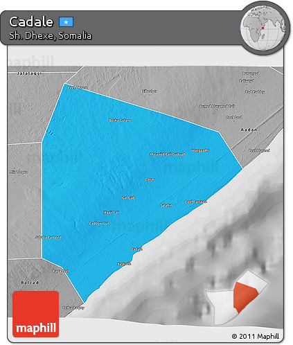 Political 3D Map of Cadale, desaturated