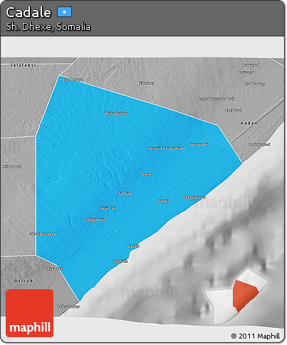 Political 3D Map of Cadale, desaturated