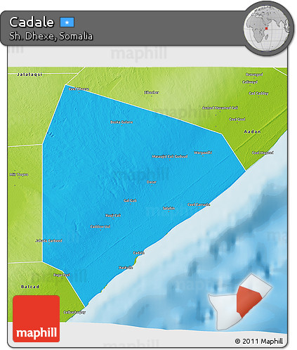 Political 3D Map of Cadale, physical outside