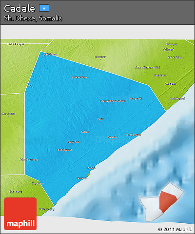 Political 3D Map of Cadale, physical outside
