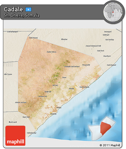 Satellite 3D Map of Cadale, shaded relief outside