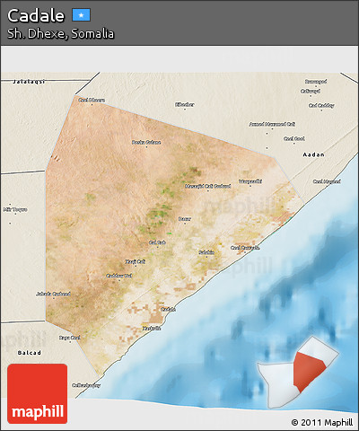 Satellite 3D Map of Cadale, shaded relief outside