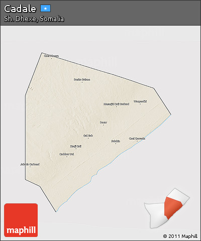 Shaded Relief 3D Map of Cadale, cropped outside