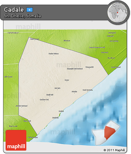 Shaded Relief 3D Map of Cadale, physical outside