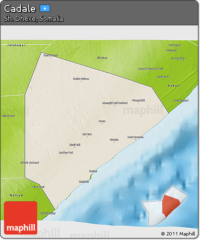 Shaded Relief 3D Map of Cadale, physical outside