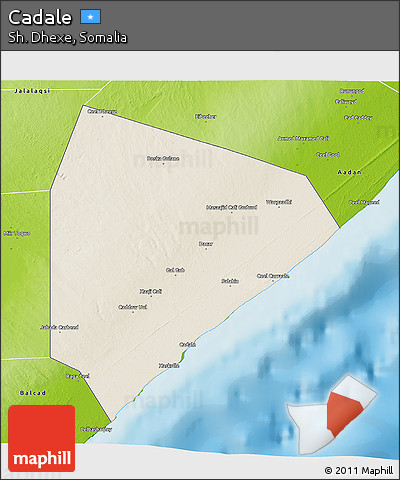 Shaded Relief 3D Map of Cadale, physical outside