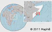 Gray Location Map of Cadale, highlighted country, within the entire country, hill shading