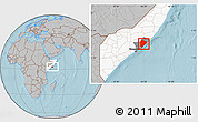 Gray Location Map of Cadale, highlighted country, highlighted parent region, hill shading