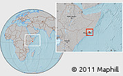 Gray Location Map of Cadale, highlighted parent region, within the entire country, hill shading