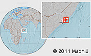 Gray Location Map of Cadale, highlighted parent region, hill shading