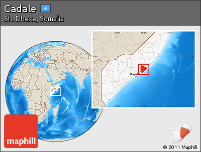 Shaded Relief Location Map of Cadale, highlighted country