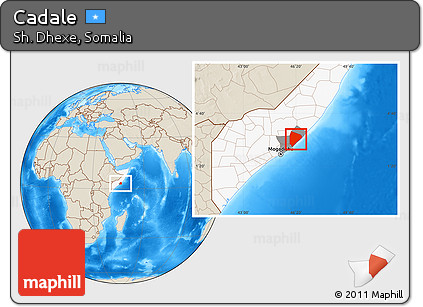 Shaded Relief Location Map of Cadale, highlighted country, highlighted parent region