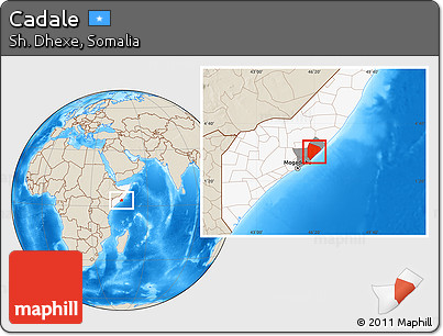 Shaded Relief Location Map of Cadale, highlighted country, highlighted parent region