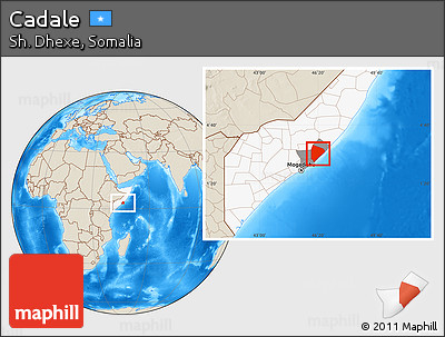 Shaded Relief Location Map of Cadale, highlighted country, highlighted parent region