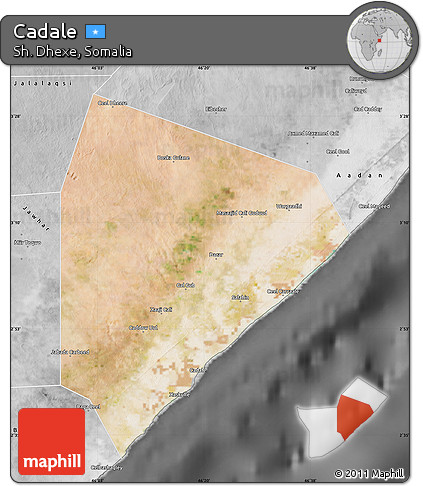 Satellite Map of Cadale, desaturated