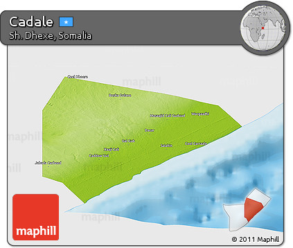 Physical Panoramic Map of Cadale, single color outside