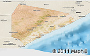 Satellite Panoramic Map of Cadale, shaded relief outside