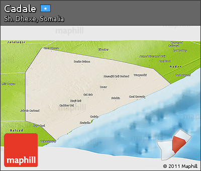 Shaded Relief Panoramic Map of Cadale, physical outside