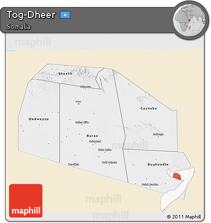Classic Style 3D Map of Tog-Dheer, single color outside