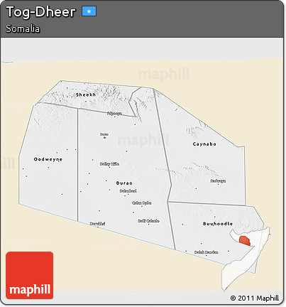 Classic Style 3D Map of Tog-Dheer, single color outside