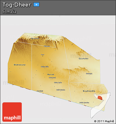 Physical 3D Map of Tog-Dheer, cropped outside