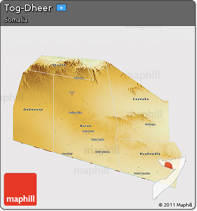 Physical 3D Map of Tog-Dheer, cropped outside