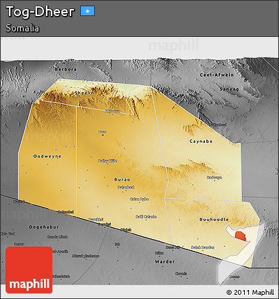 Physical 3D Map of Tog-Dheer, darken, desaturated