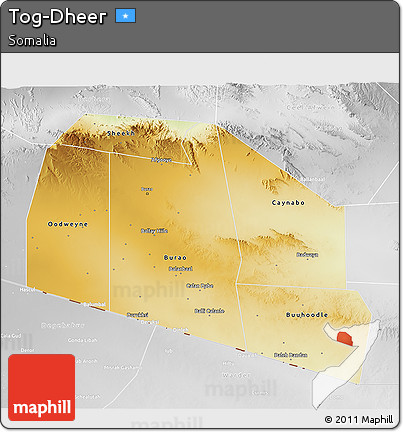 Physical 3D Map of Tog-Dheer, lighten, desaturated