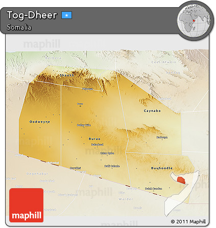 Physical 3D Map of Tog-Dheer, lighten