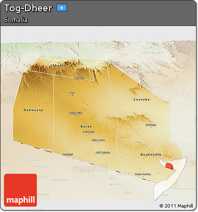 Physical 3D Map of Tog-Dheer, lighten
