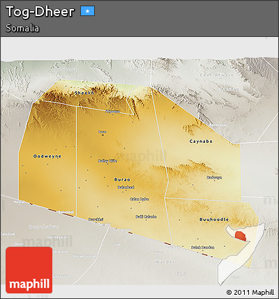 Physical 3D Map of Tog-Dheer, lighten, semi-desaturated