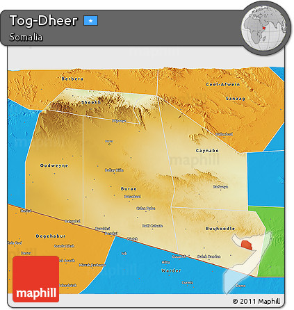 Physical 3D Map of Tog-Dheer, political outside