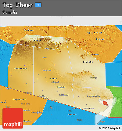 Physical 3D Map of Tog-Dheer, political outside