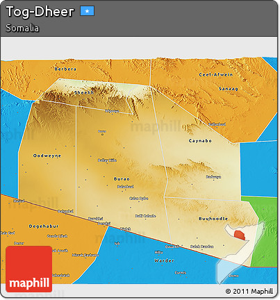 Physical 3D Map of Tog-Dheer, political outside