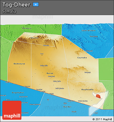Physical 3D Map of Tog-Dheer, political shades outside