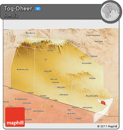 Physical 3D Map of Tog-Dheer, satellite outside