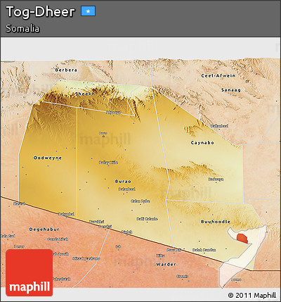 Physical 3D Map of Tog-Dheer, satellite outside