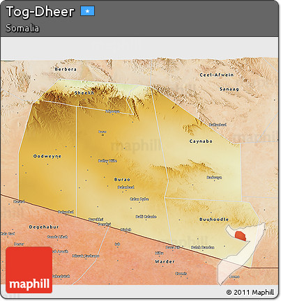 Physical 3D Map of Tog-Dheer, satellite outside