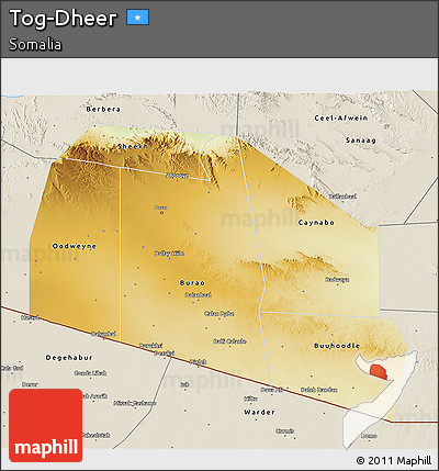 Physical 3D Map of Tog-Dheer, shaded relief outside