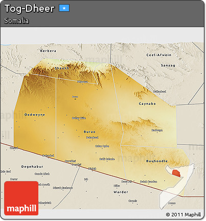 Physical 3D Map of Tog-Dheer, shaded relief outside