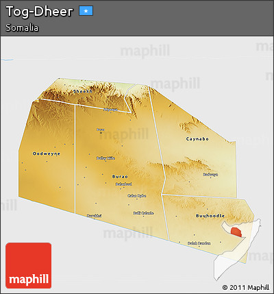 Physical 3D Map of Tog-Dheer, single color outside